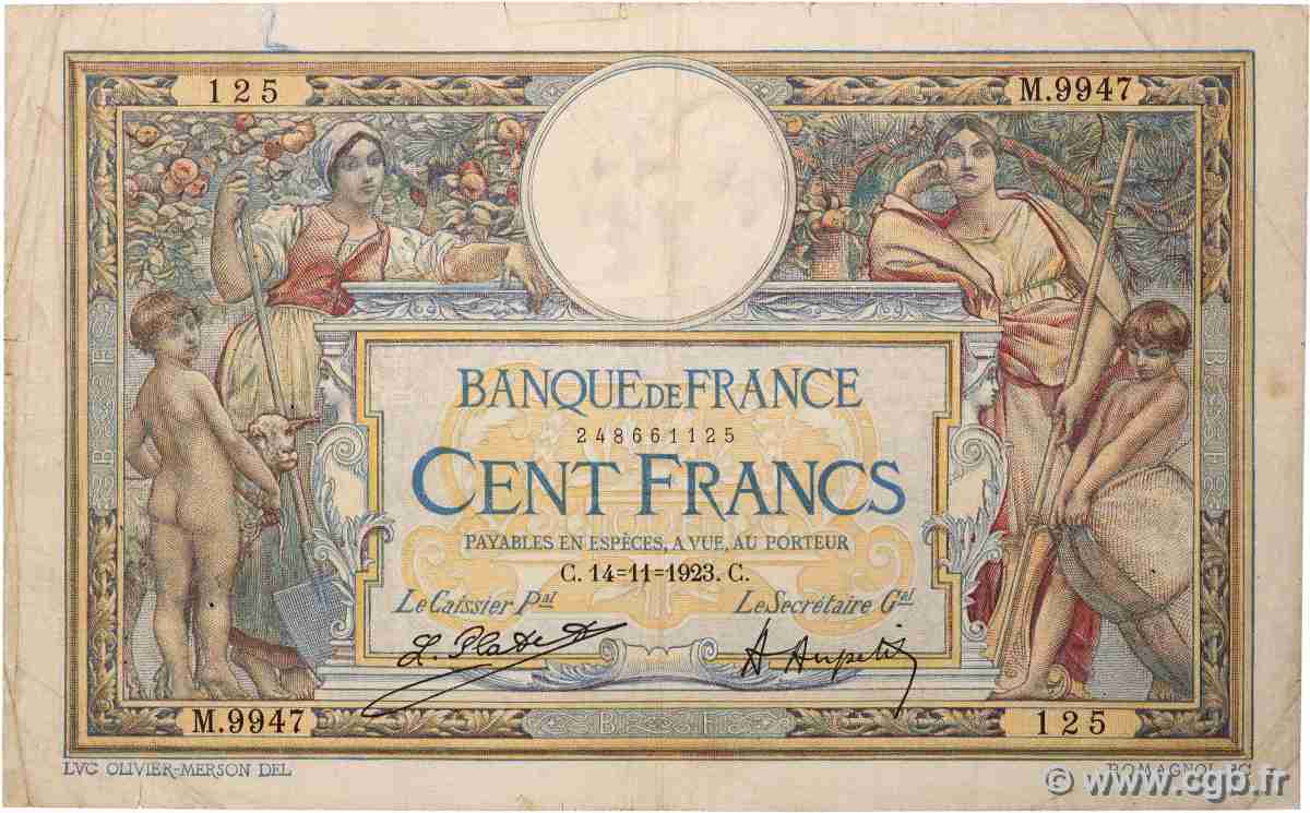 100 Francs LUC OLIVIER MERSON sans LOM FRANCE  1923 F.23.16 F