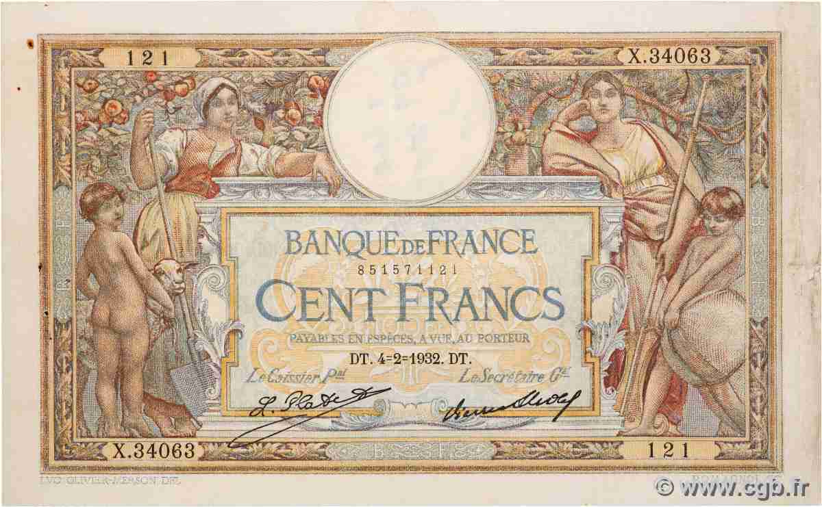 100 Francs LUC OLIVIER MERSON grands cartouches FRANCE  1932 F.24.11 VF