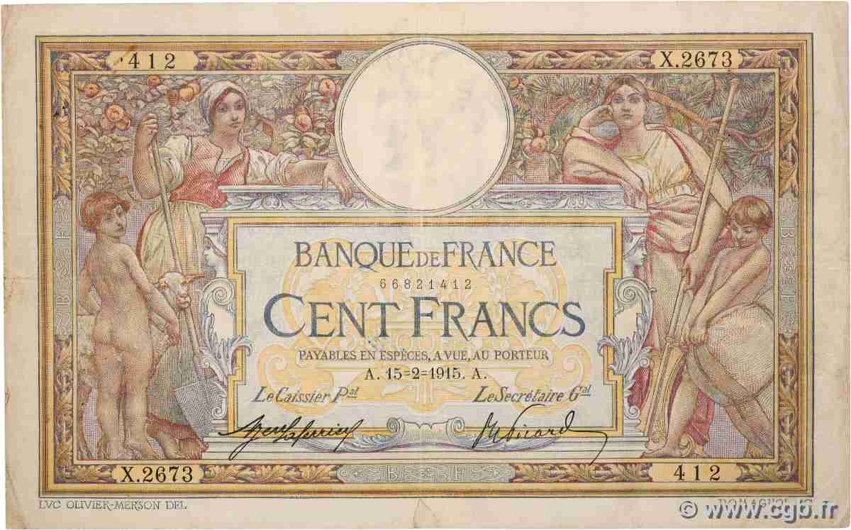 100 Francs LUC OLIVIER MERSON sans LOM FRANCE  1915 F.23.07 F