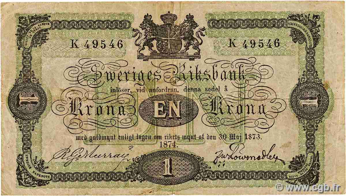 1 Krona SUÈDE  1874 P.01a TB