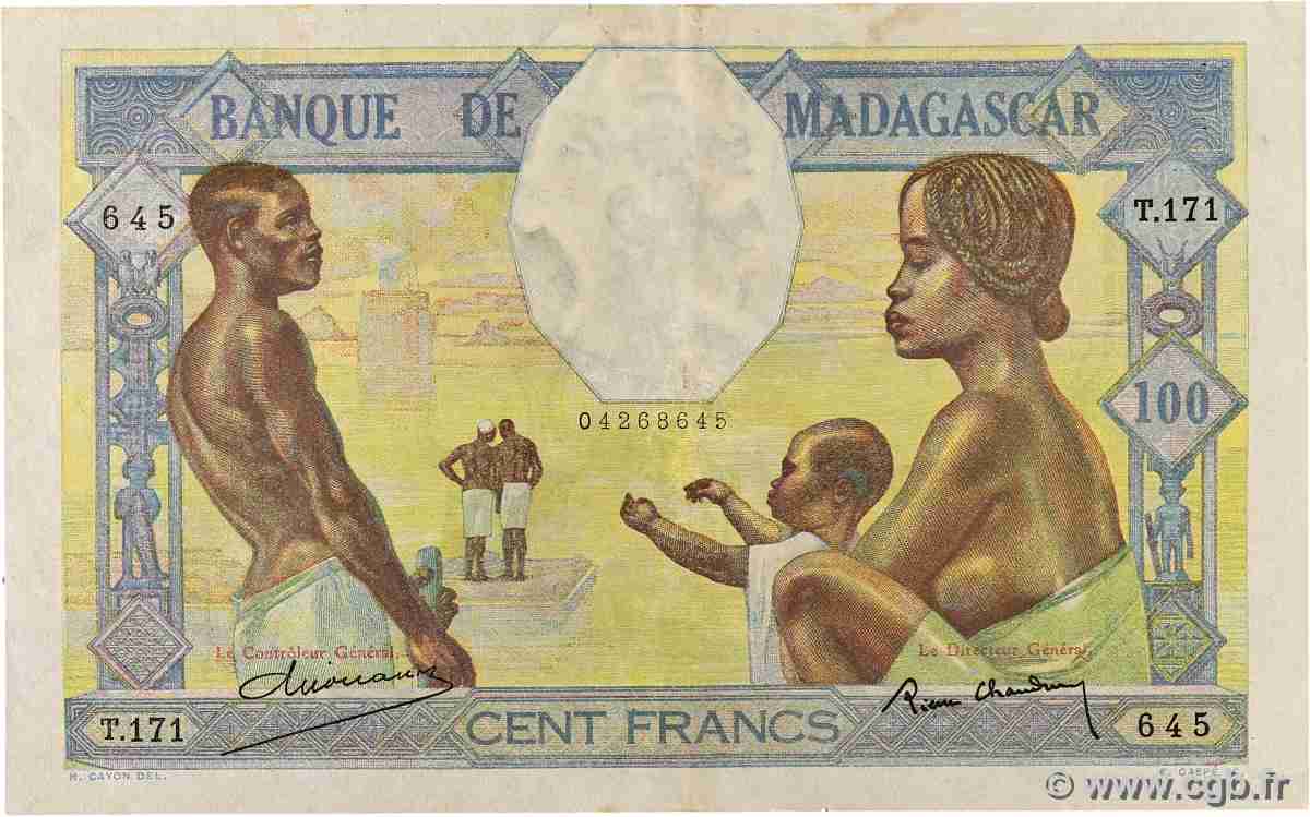 100 Francs MADAGASCAR  1937 P.040 TTB