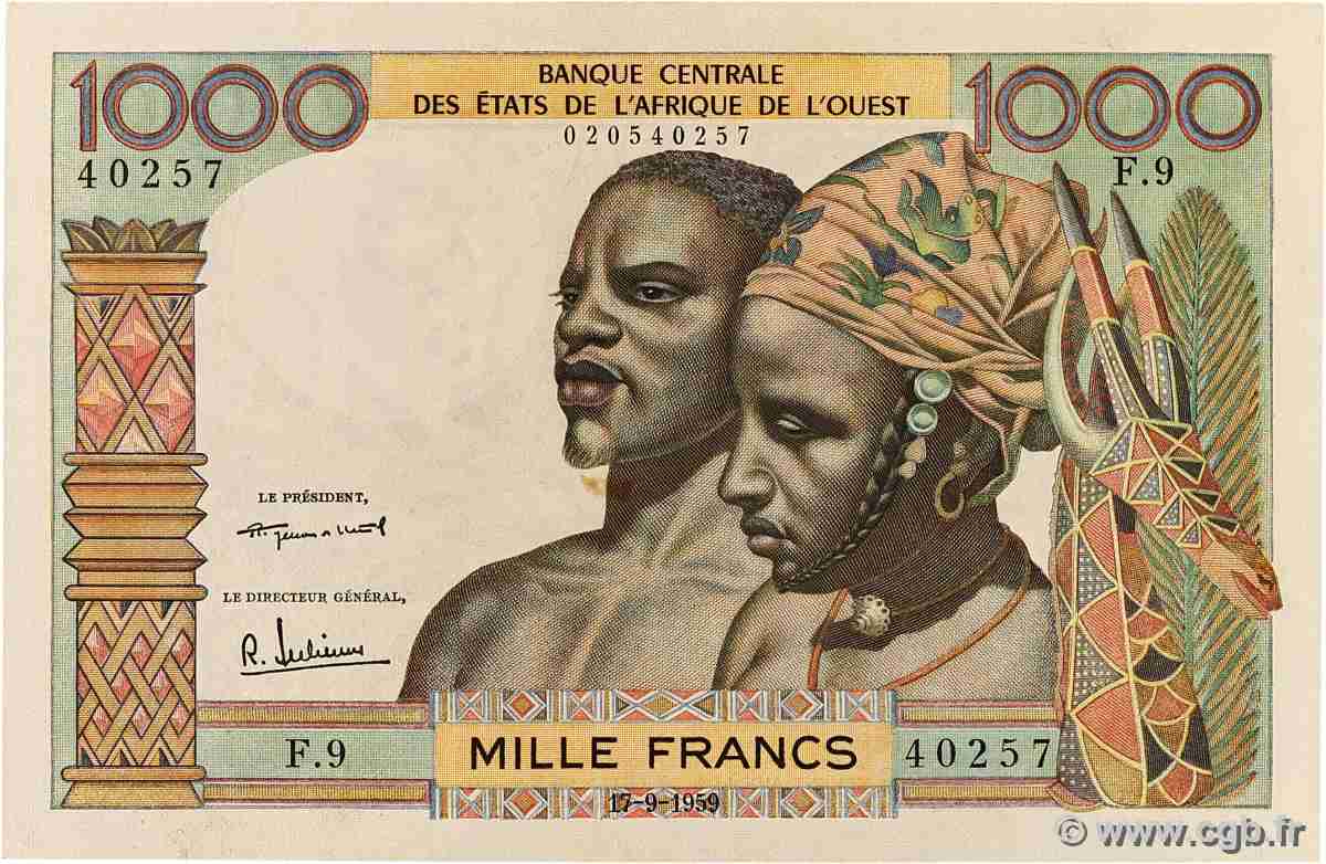 1000 Francs WEST AFRICAN STATES  1959 P.004 AU-