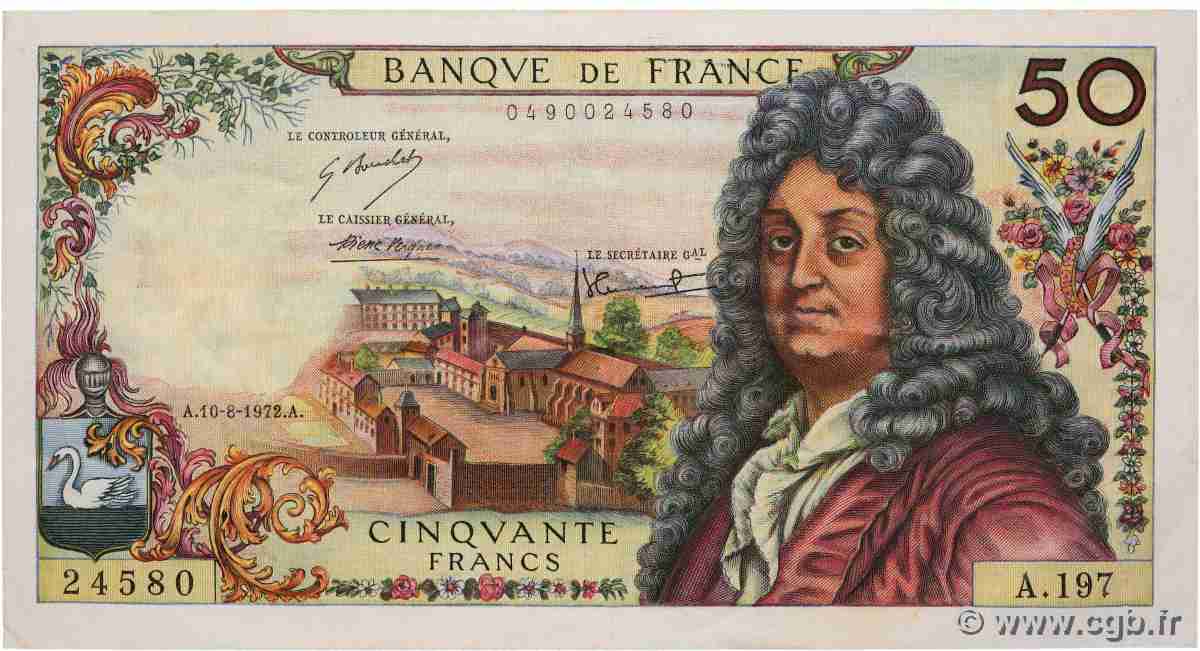 50 Francs RACINE FRANCE  1972 F.64.21 VF+