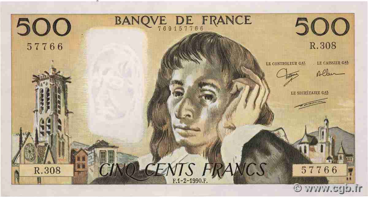500 Francs PASCAL FRANKREICH  1990 F.71.43 VZ+