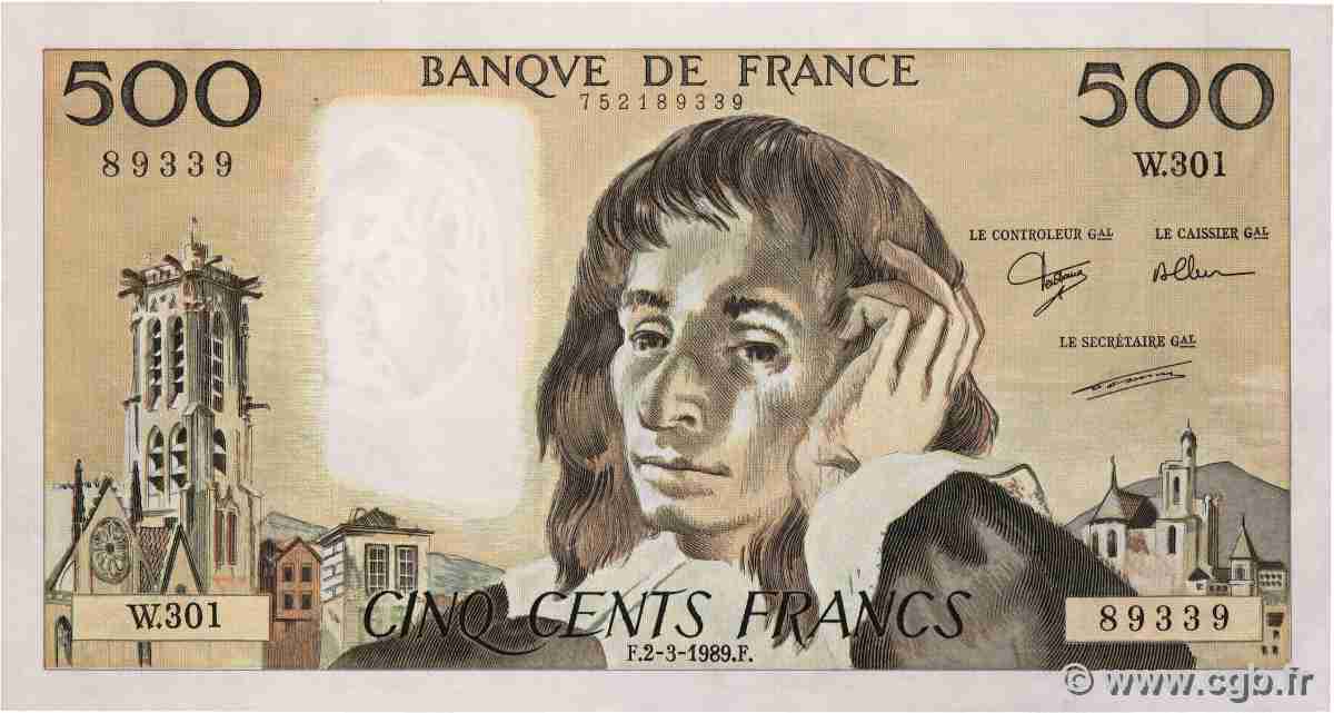 500 Francs PASCAL FRANCE  1989 F.71.41 XF+