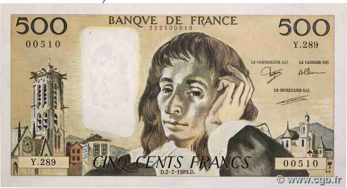 500 Francs PASCAL FRANCE  1989 F.71.40 AU