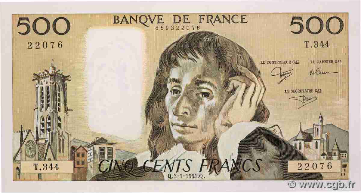 500 Francs PASCAL FRANCE  1991 F.71.46 UNC-