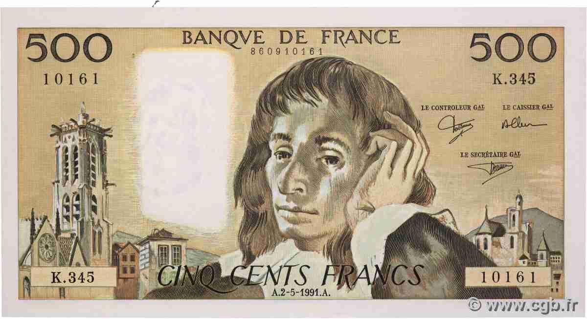 500 Francs PASCAL FRANCE  1991 F.71.47 AU+