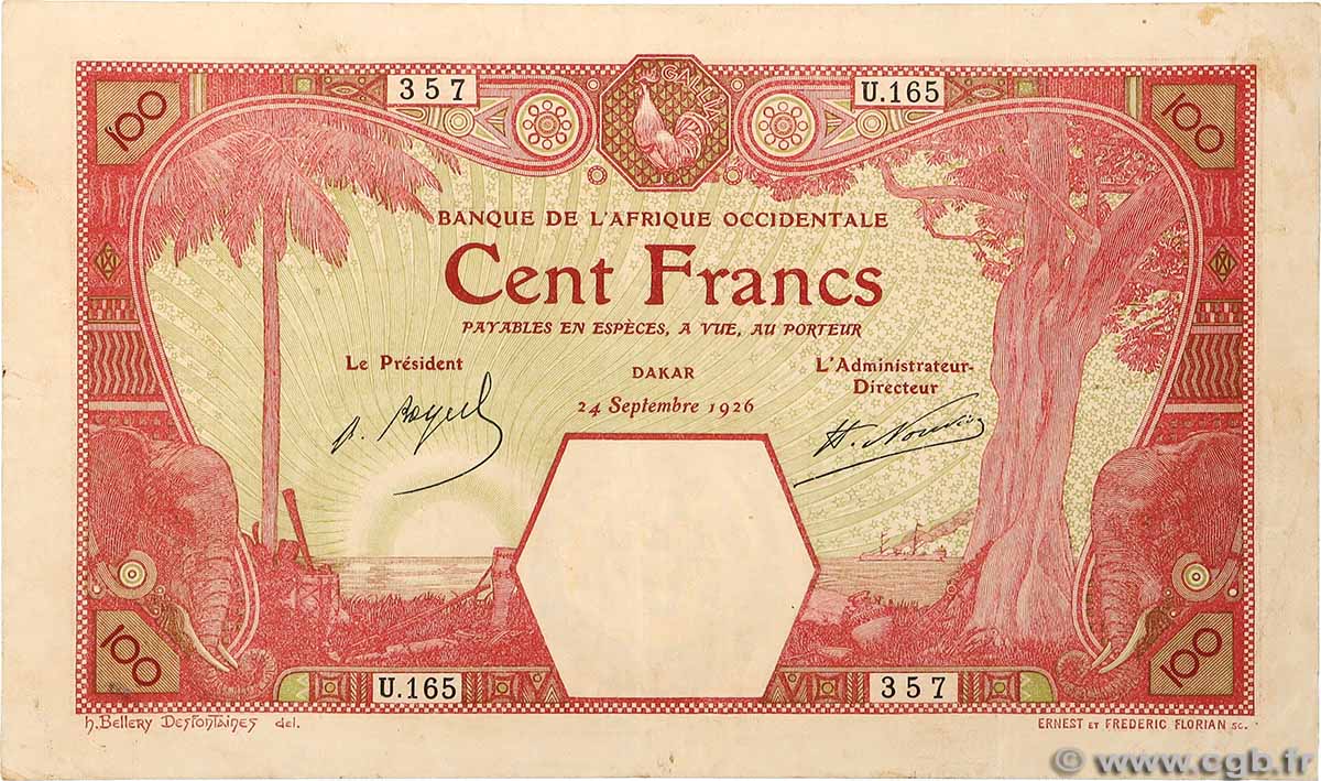 100 Francs DAKAR FRENCH WEST AFRICA Dakar 1926 P.11Bb BB