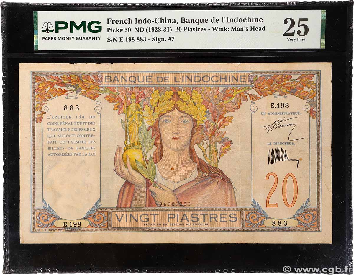 20 Piastres FRANZÖSISCHE-INDOCHINA  1928 P.050 SS
