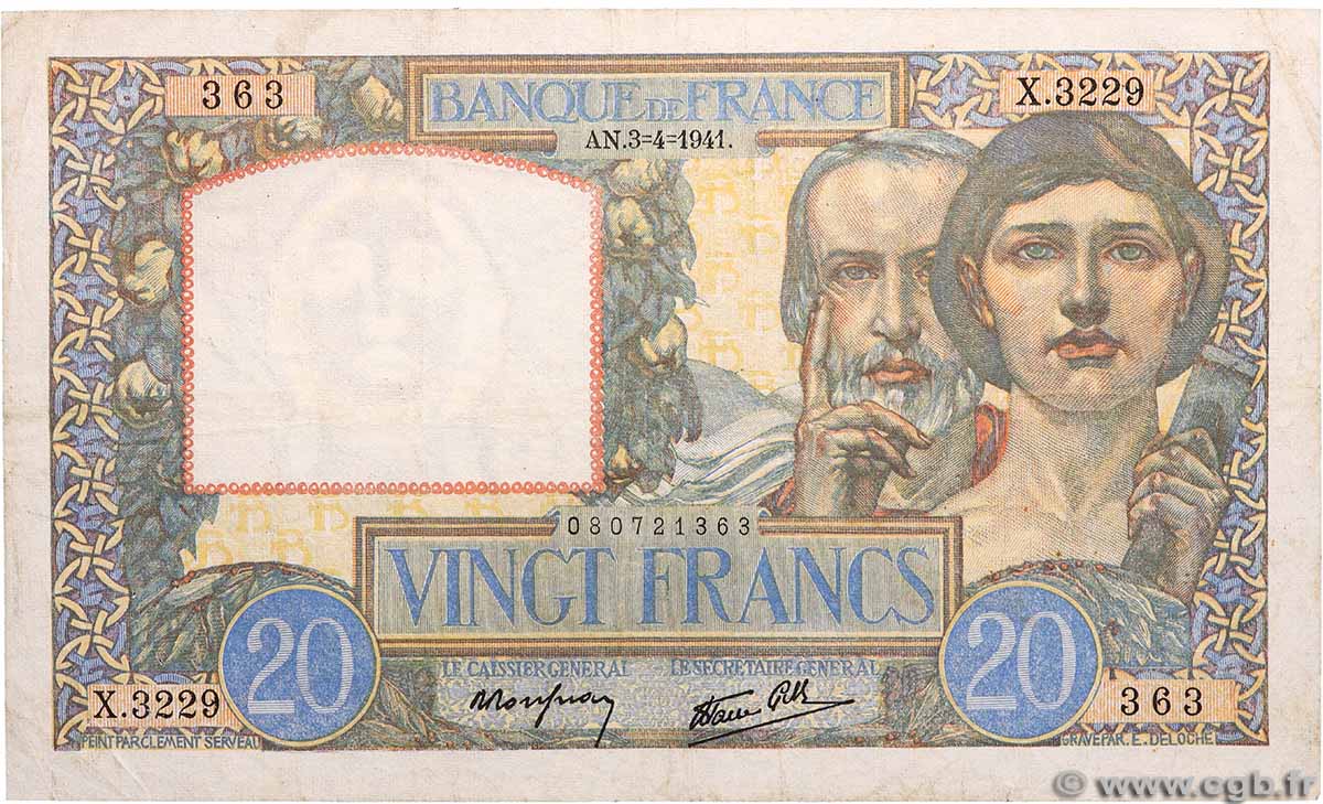 20 Francs TRAVAIL ET SCIENCE FRANCIA  1941 F.12.13 MB