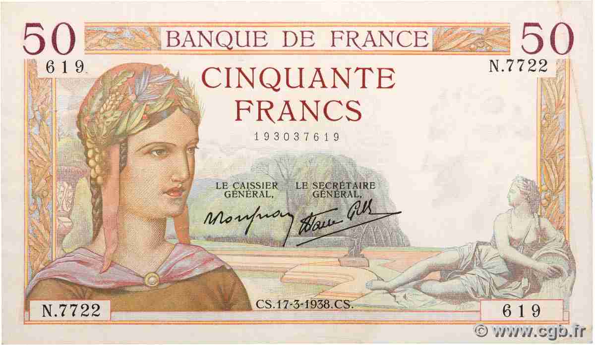 50 Francs CÉRÈS modifié FRANCIA  1938 F.18.10 MB