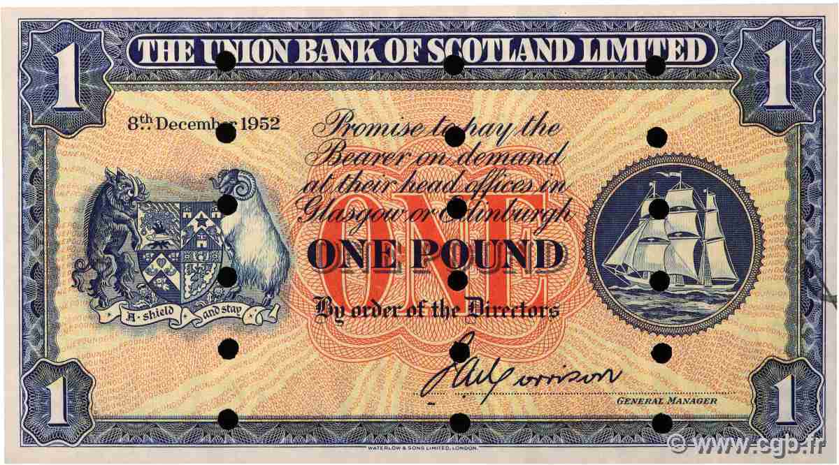 1 Pound Spécimen ÉCOSSE  1952 PS.816as NEUF