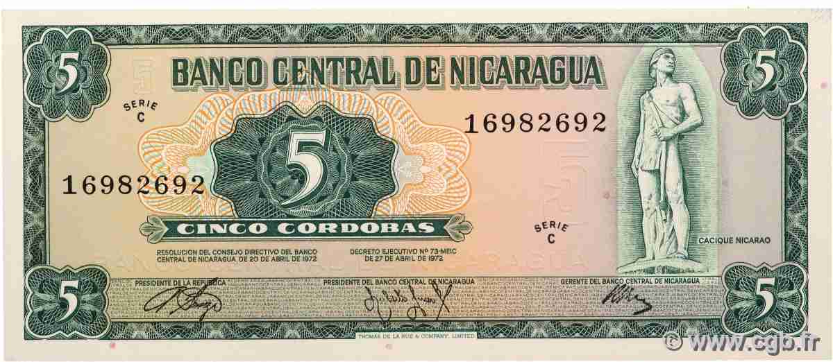 5 Cordobas NICARAGUA  1972 P.122 NEUF