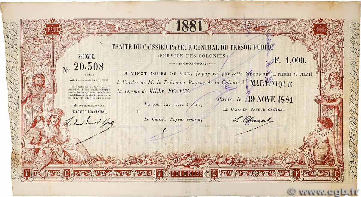 1000 Francs MARTINIQUE  1881 MAR.82.1000 fVZ