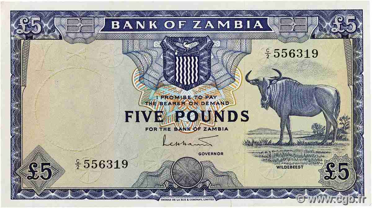 5 Pounds ZAMBIA  1964 P.03a AU