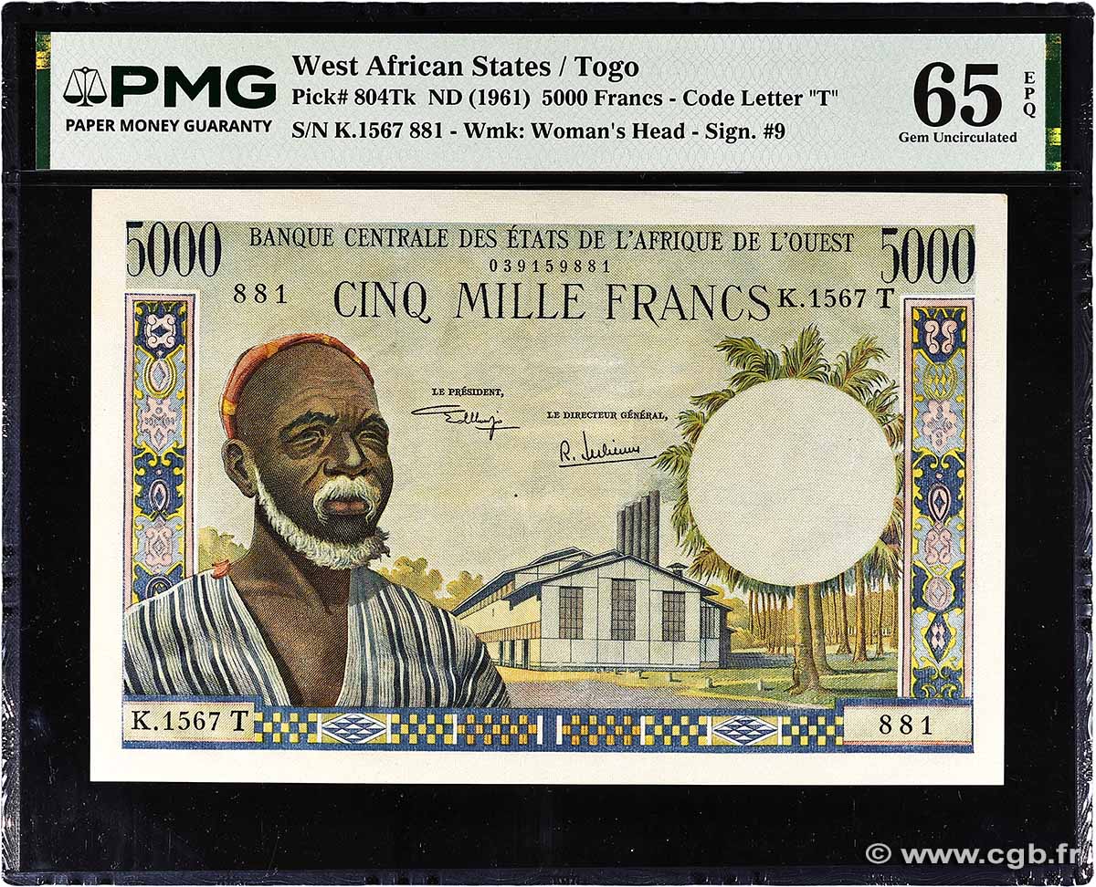 5000 Francs ÉTATS DE L&nbsp;AFRIQUE DE L&nbsp;OUEST  1977 P.804Tk NEUF