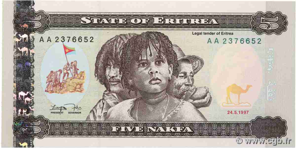 5 Nakfa ERITREA  1997 P.02 UNC