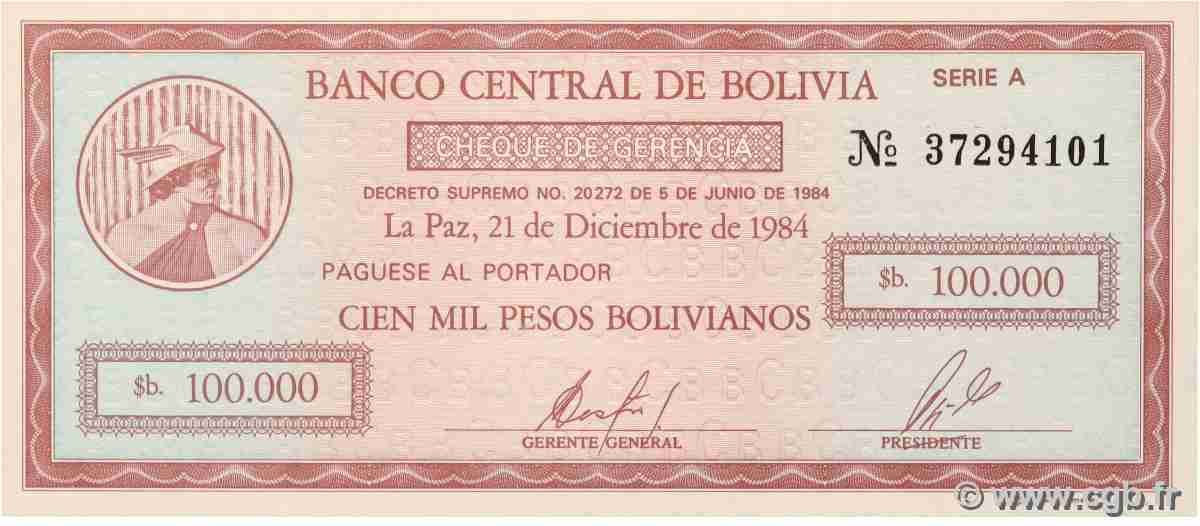 100000 Pesos Bolivianos BOLIVIE  1984 P.188 NEUF