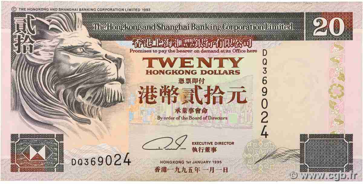 20 Dollars HONG KONG  1995 P.201b SUP