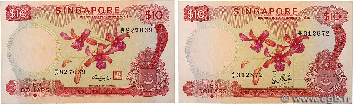 10 Dollars Lot SINGAPOUR  1973 P.03a/d TTB