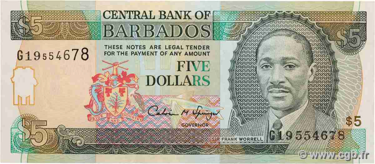 5 Dollars BARBADOS  1996 P.47 fVZ