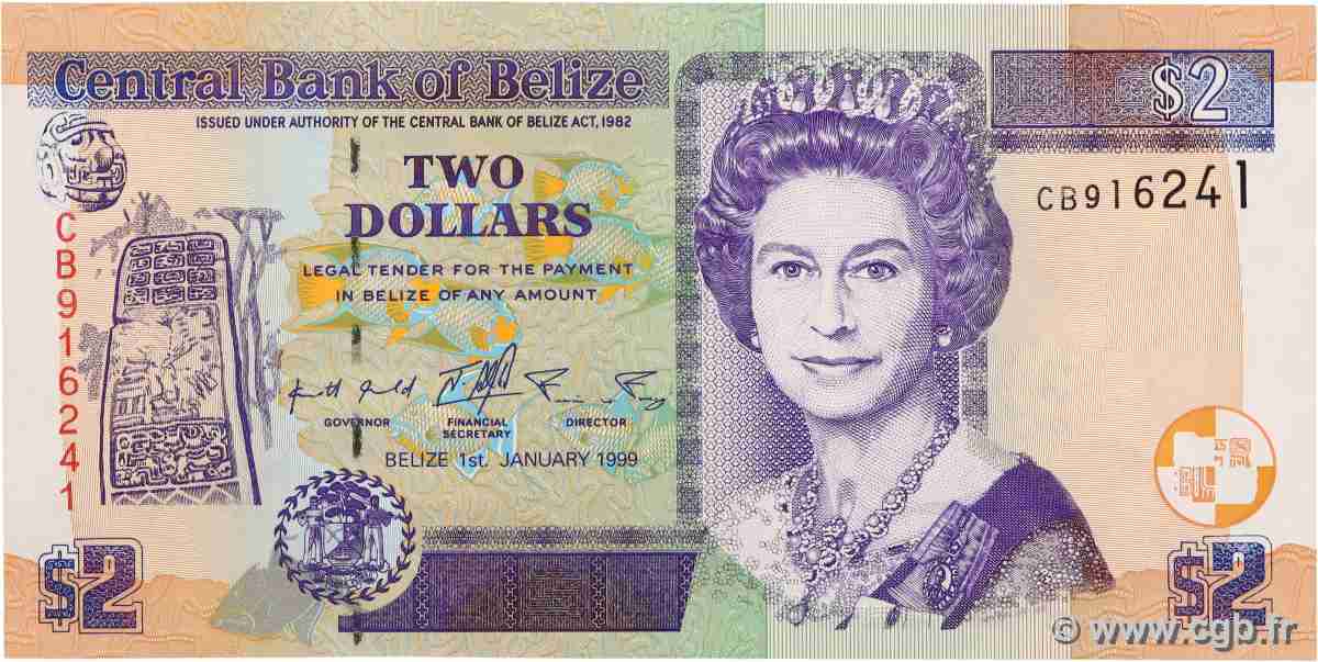 2 Dollars BELIZE  1999 P.60a ST