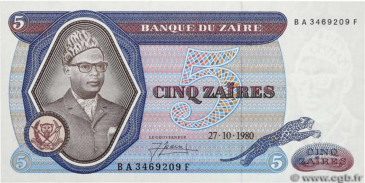 5 Zaïres ZAÏRE  1980 P.22b fST