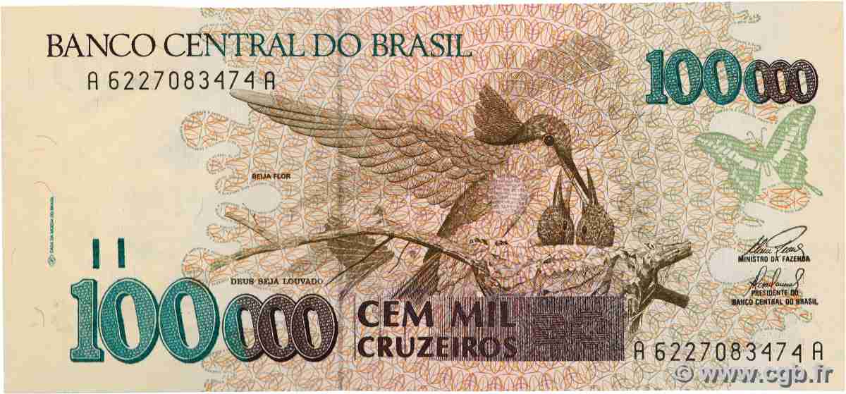 100000 Cruzeiros BRASILIEN  1993 P.235c ST