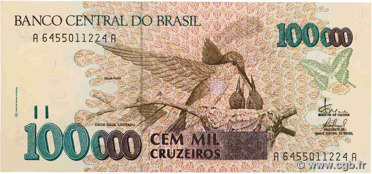 100000 Cruzeiros BRASILIEN  1993 P.235c ST