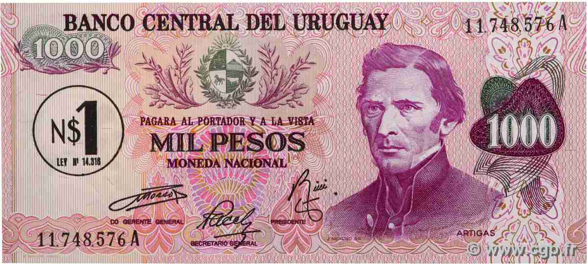 1 Nuevo Pesos sur 1000 Pesos URUGUAY  1975 P.056 ST
