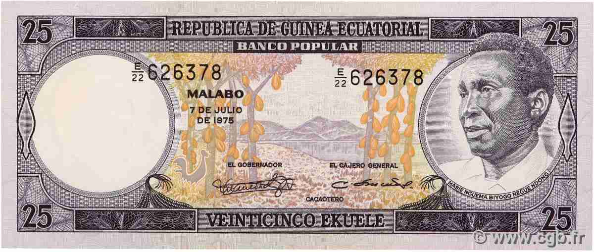 25 Ekuele GUINÉE ÉQUATORIALE  1975 P.09 NEUF