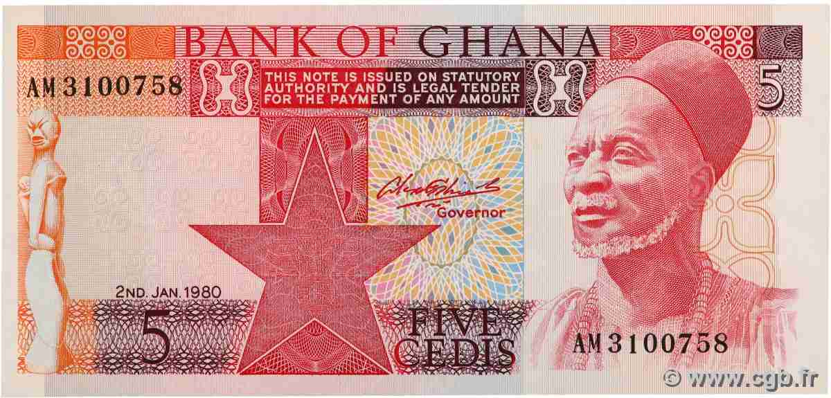 5 Cedis GHANA  1980 P.19b UNC