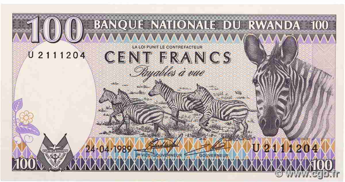 100 Francs RWANDA  1989 P.19 NEUF
