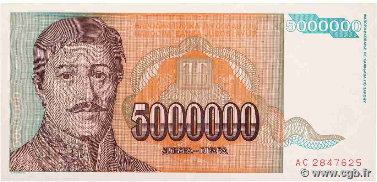 5000000 Dinara YUGOSLAVIA  1993 P.132 FDC
