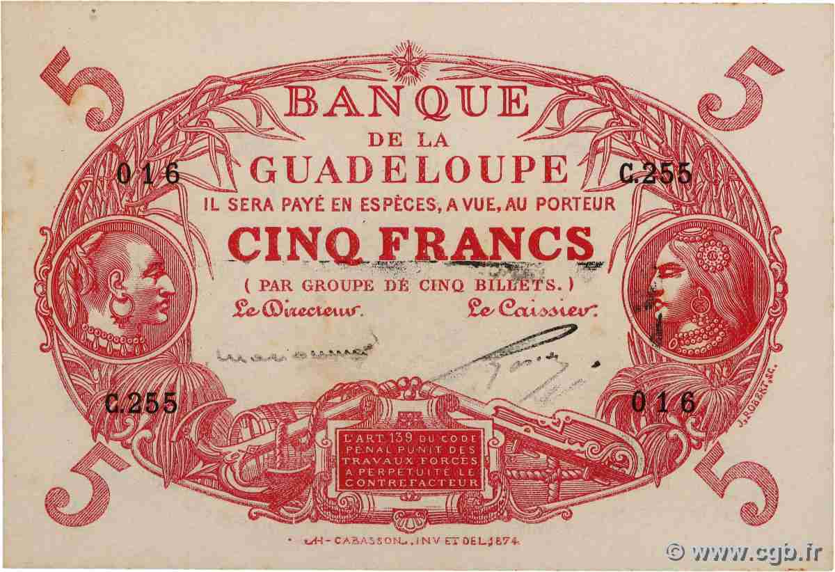 5 Francs Cabasson rouge GUADELOUPE  1943 P.07c pr.NEUF