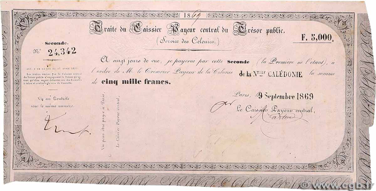 5000 Francs NOUVELLE CALÉDONIE  1869 NC.69.5000 fVZ