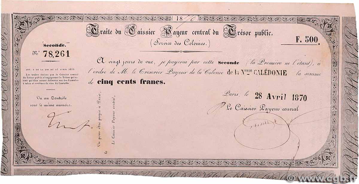 500 Francs NOUVELLE CALÉDONIE  1870 NC.70.500 SUP