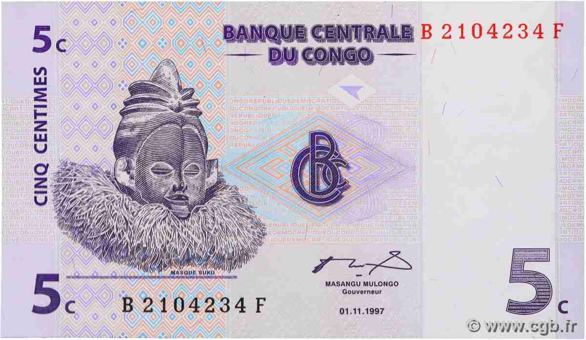 5 Centimes CONGO, DEMOCRATIQUE REPUBLIC  1997 P.081a UNC