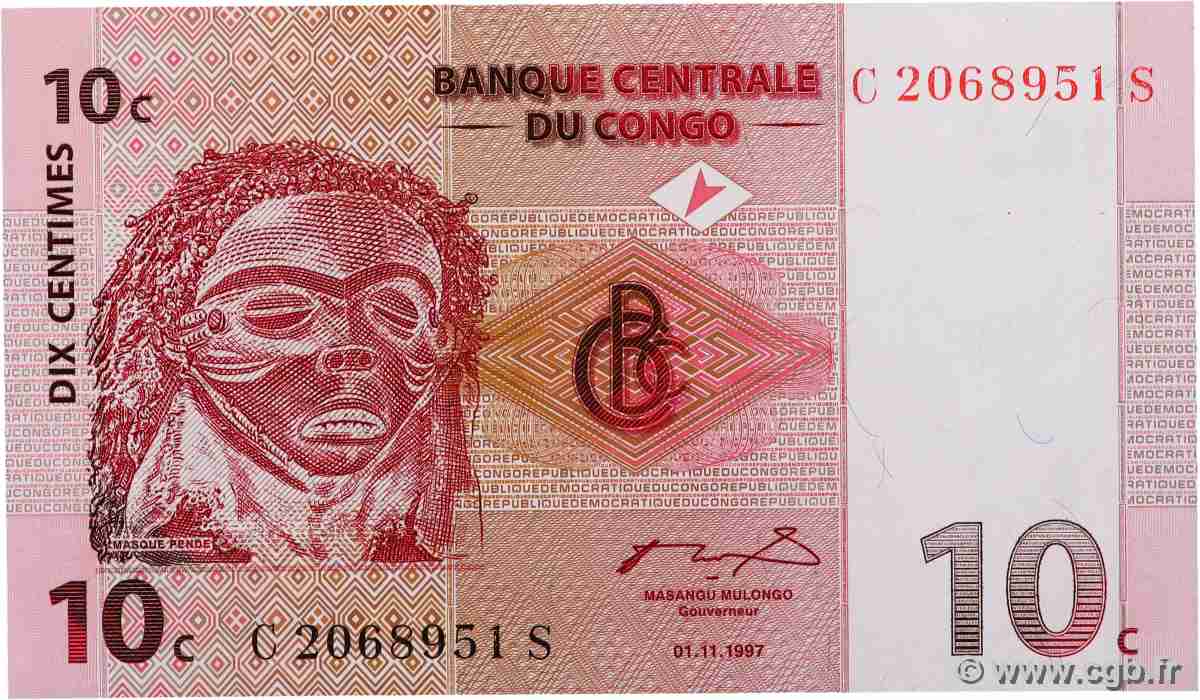 10 Centimes CONGO, DEMOCRATIQUE REPUBLIC  1997 P.082a UNC