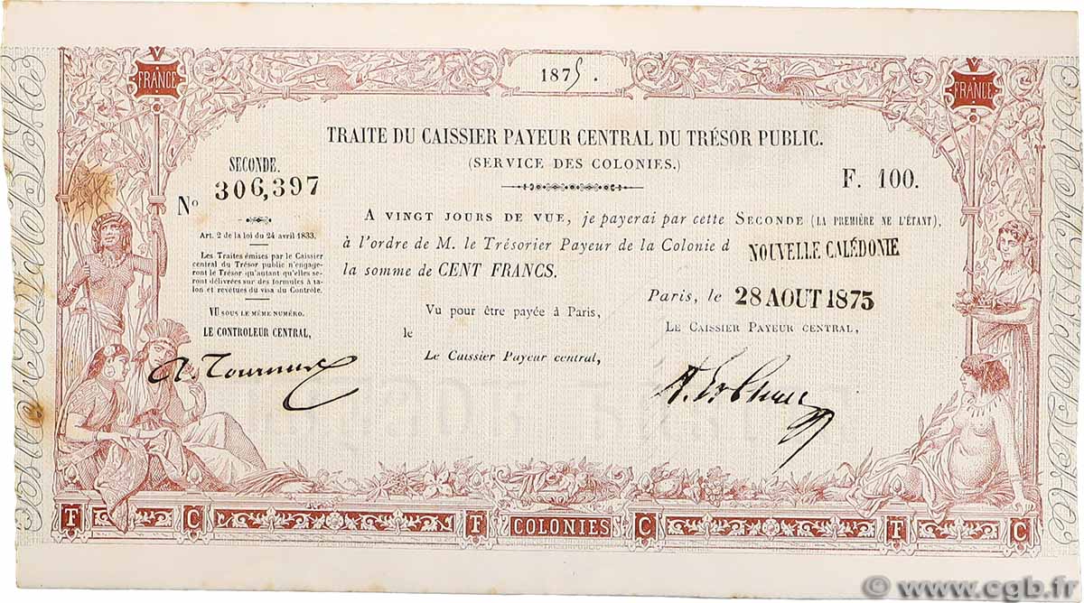 100 Francs NOUVELLE CALÉDONIE  1875 NC.75.100 SUP