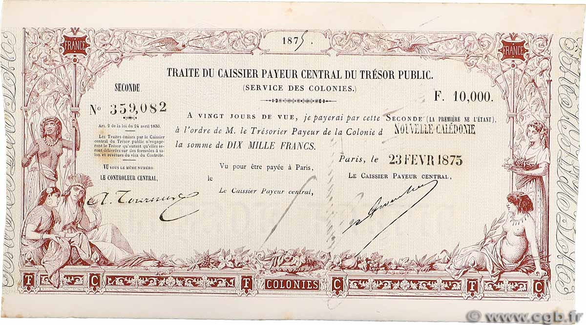 10000 Francs NOUVELLE CALÉDONIE  1875 NC.75.10000 SUP