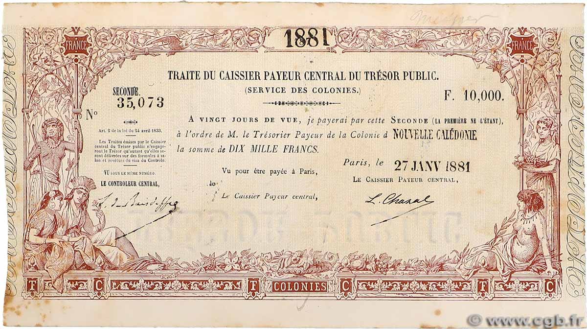 10000 Francs NEW CALEDONIA  1881 NC.81.10000 XF-