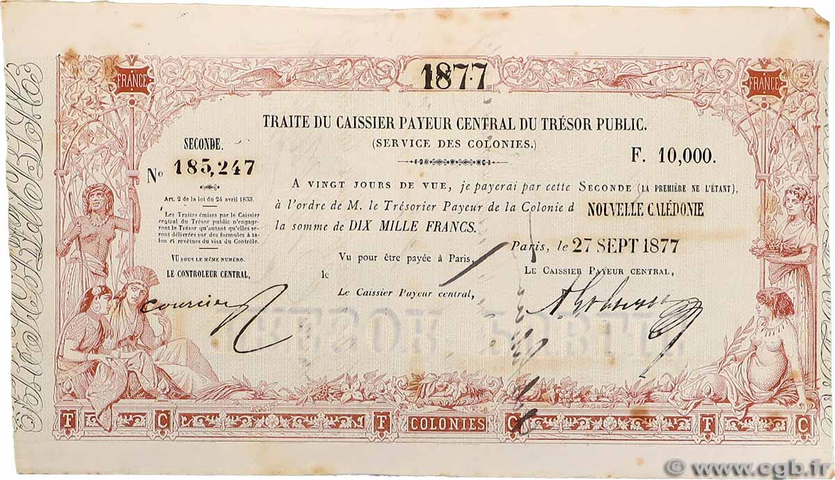 10000 Francs NOUVELLE CALÉDONIE  1877 NC.77.10000 XF-