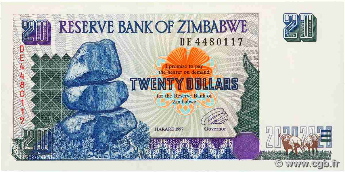 20 Dollars ZIMBABWE  1997 P.07 UNC