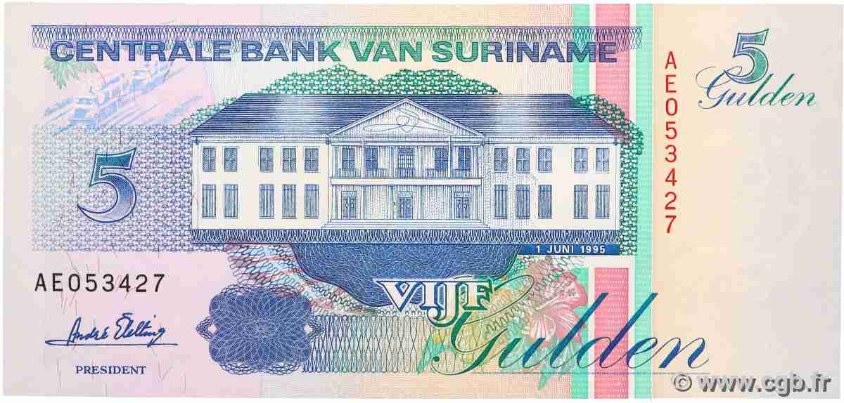 5 Gulden SURINAM  1995 P.136b UNC