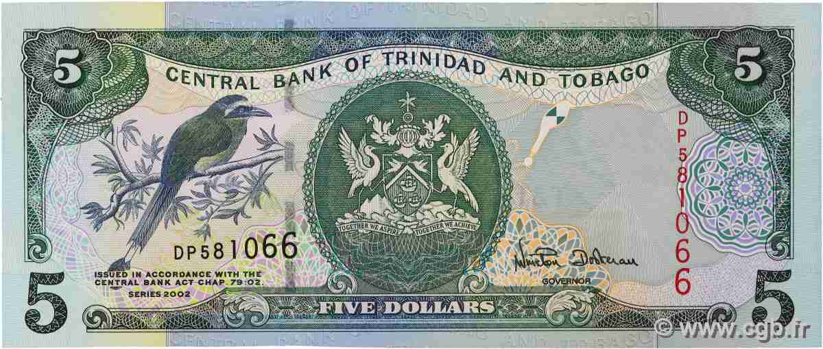 5 Dollars TRINIDAD and TOBAGO  2002 P.42b UNC