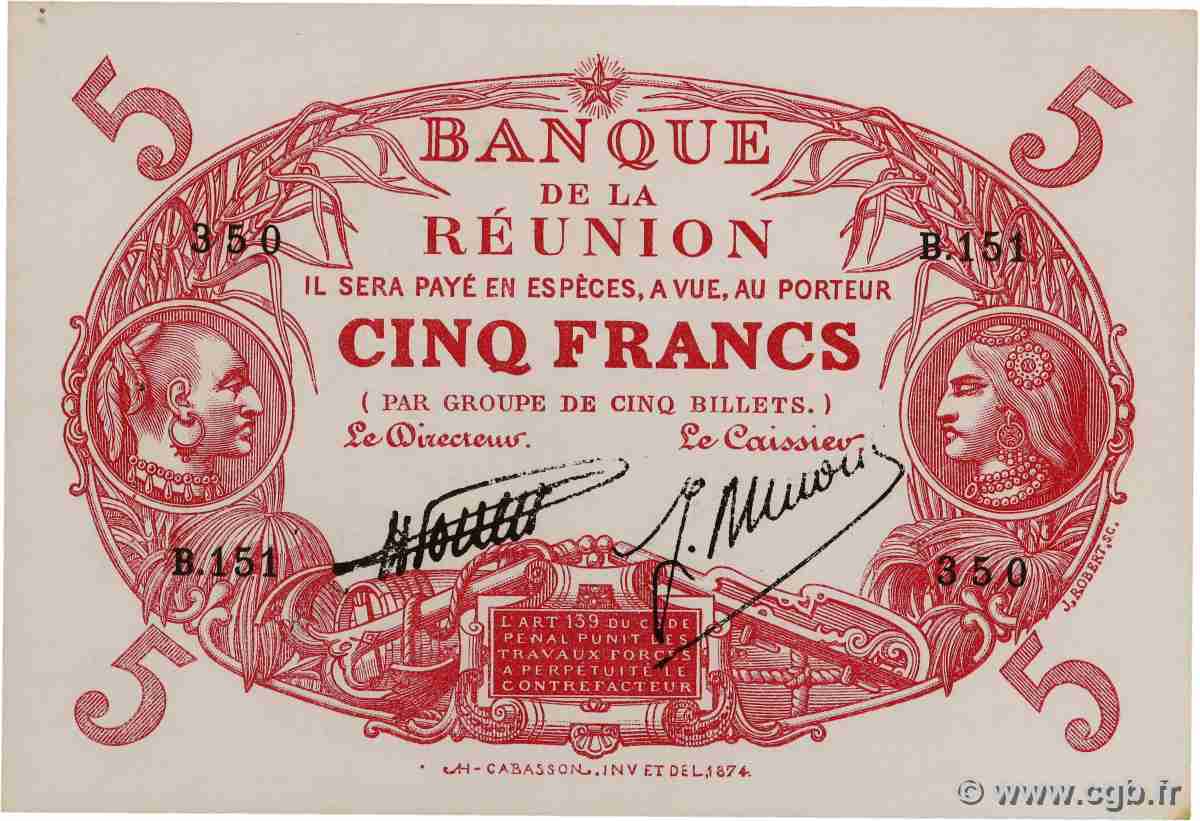 5 Francs Cabasson rouge REUNION  1938 P.14 AU-