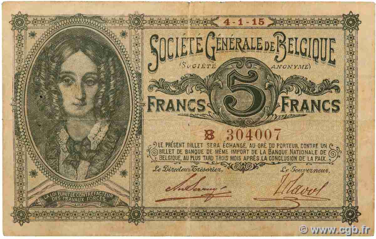 5 Francs BELGIO  1915 P.088 MB