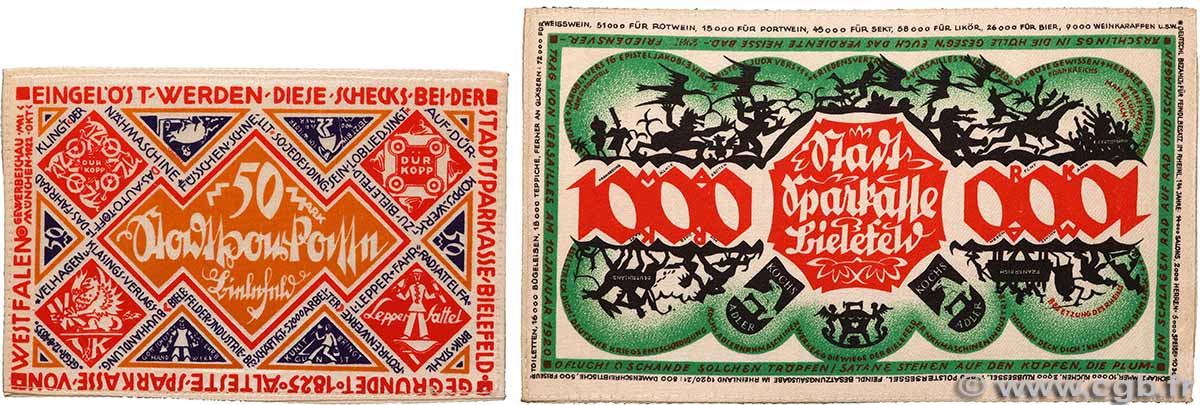 Lot de 2 billets en tissu Lot GERMANIA Bielefeld 1922  AU